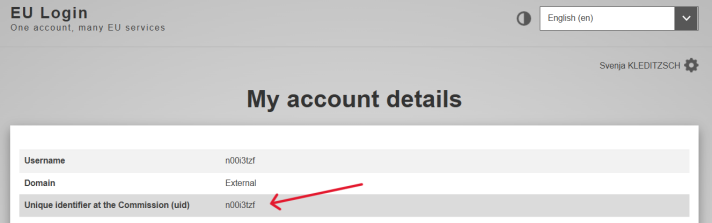 EU Login Account details