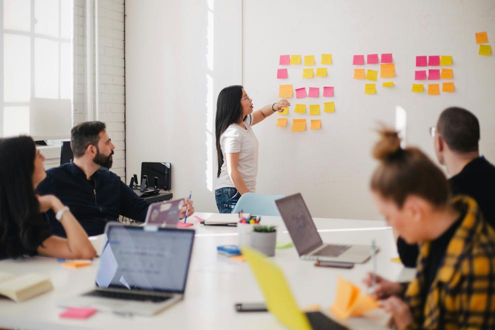 Image of a group of people having a brainstorming session